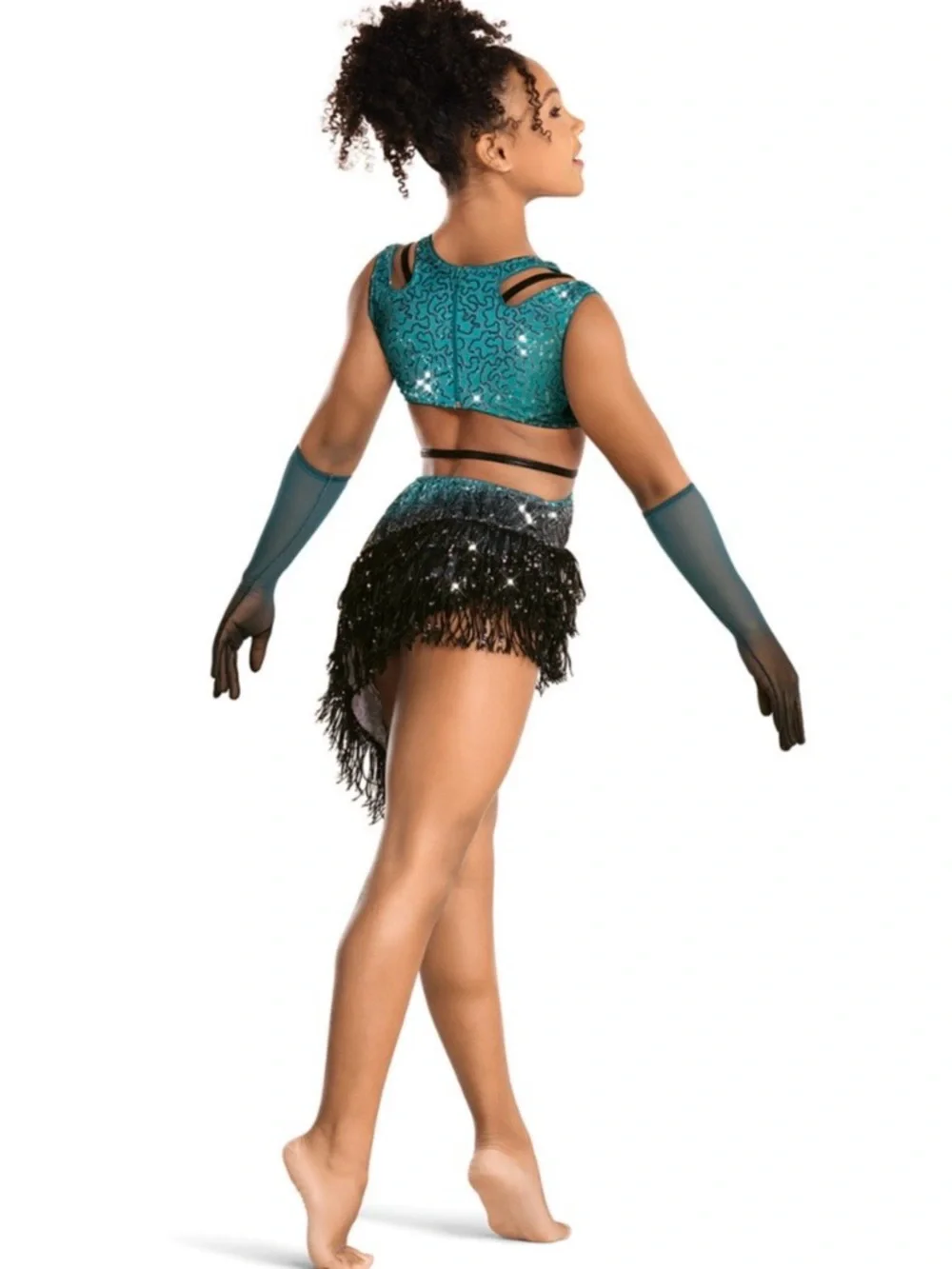 Revolution tenth house teal and Black Sequin Fringe Dance Costume